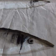 Torchon en tissu ancien peint à la main